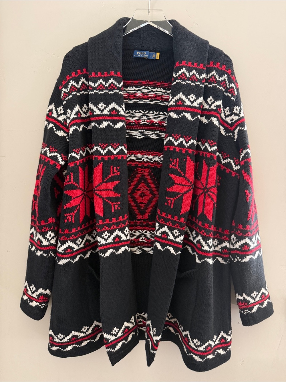 Polo Ralph Lauren Chunky Cotton Cashmere Wrap Sweater Coat s Large